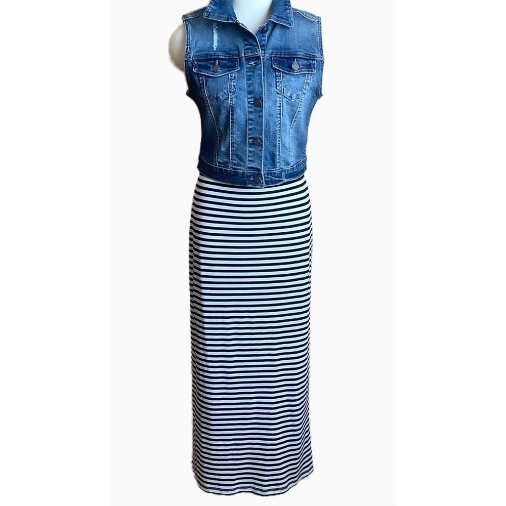 FRANK LYMAN Black/White Striped Maxi Skirt Size 8